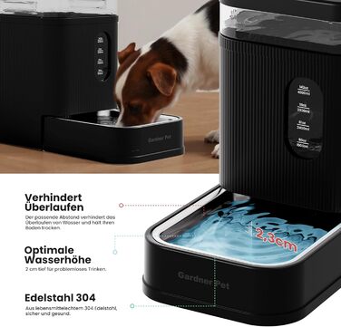 Автоматичний диспенсер води для собак та котів Gardner Pet 6.5L, годівниця, не потребує електрики, з нержавіючою чашею, BPA-free, чорний