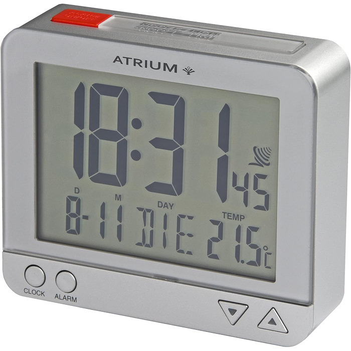 Atrium Funk-Wecker digital Silber with sensor-controlled night light, top-side snooze button, date and temperature display A760-19