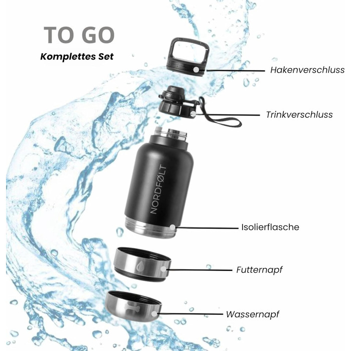 Водяна пляшка для собак на прогулянці 4-в-1, 950 мл, з мисками для води та корму, з нержавіючої сталі, BPA-Free