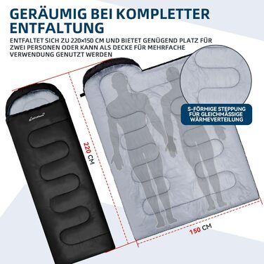 Спальний мішок Clostnature для кемпінгу та подорожей: легкий, компактний, 3 сезони, чорний (0.9 кг)