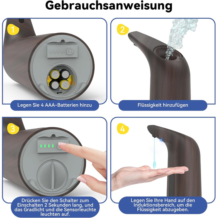 Автоматичний безконтактний диспенсер для мила з 4 рівнями регулювання, 400 мл, електричний, на батарейках, для встановлення на стіл, з інфрачервоним сенсором, бронзовий (400 мл, глибока зернистість)