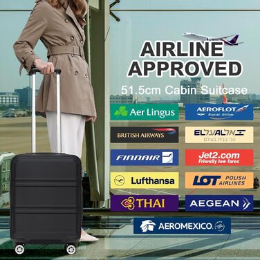 KONO Валіза-роликовий багаж середнього розміру 24 дюйми, ABS, з TSA-замком, 4 колеса, 65×44×25.5 см, Кремово-білий (Чорний, 3-частинний набір)