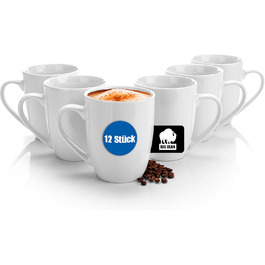 Набір кавових чашок BigDean 12 шт. 300 мл з порцеляни, білі, з ручкою, для розмальовування, стійкі до миття в посудомийній машині, міцні