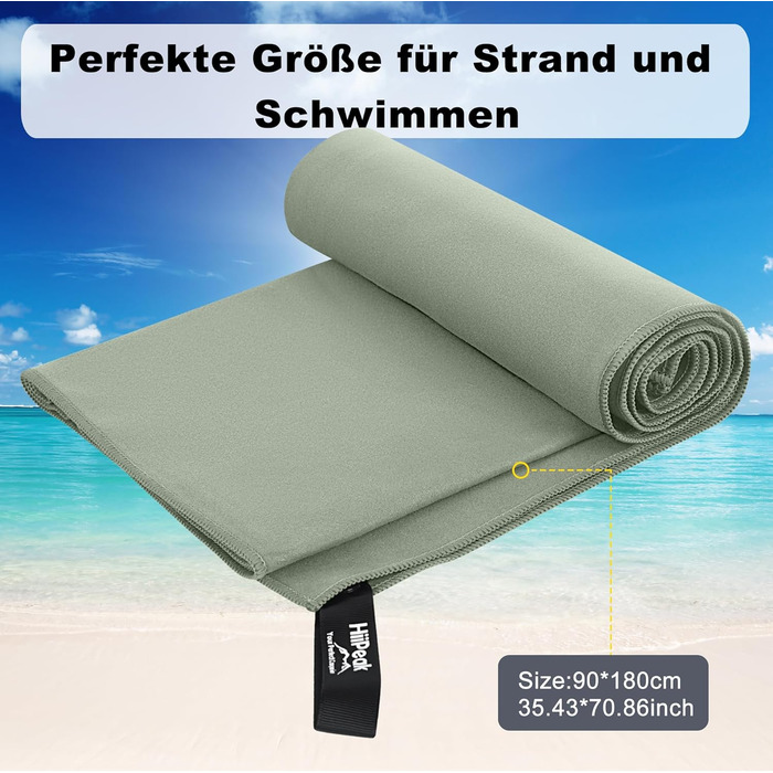 HiiPeak Рушник з мікрофібри: компактний, легкий, швидковисихаючий для спорту та басейну (180 x 90 см, колір: зелений)