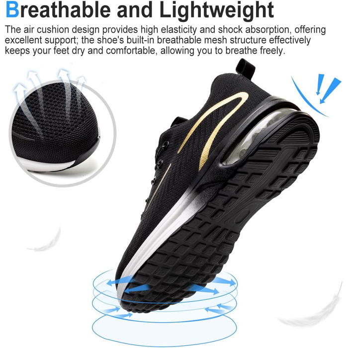 Робочі черевики для чоловіків та жінок. Зі сталевим підноском. Легкі, спортивні, неслизькі, дихаючі. Модний захист. Розміри 38-46 EU (42 EU, New Gold)