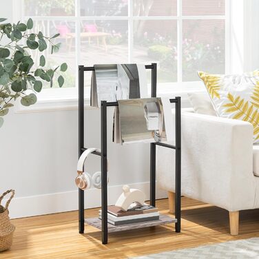 HOOBRO Тримач для рушників, підставка для рушників, драбина для рушників стояча з 2 перекладинами, для рушників, одягу, ковдр, газет, економія місця, стабільна, білий та натуральний колір, EWN02LB01 Білий + Натуральний (Греж + Чорний)