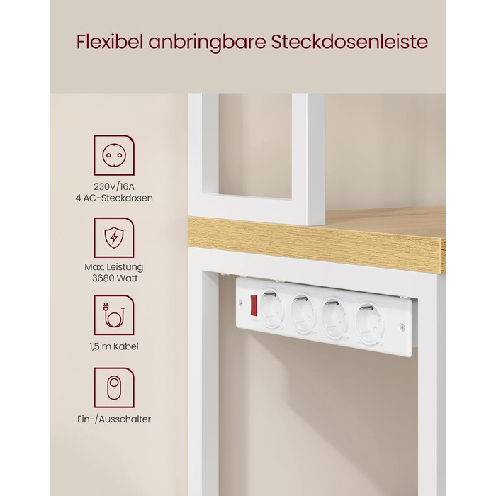 Стелаж кухонний VASAGLE з розетками, 90 см, 40x60x170 см, вінтажний, 8 гачків