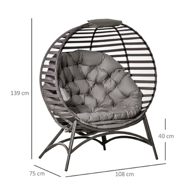 Крісло-мішок Outsunny Papasan, садове крісло, 2 кошика, подушка овальної форми, розкладне крісло для відпочинку, балкон, тераса, пісочно-коричневий колір, сталь, 118x75x139 см | Aosom