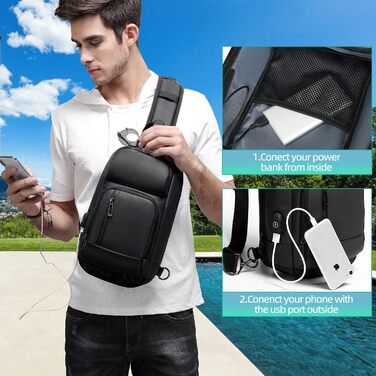 Чоловіча нагрудна сумка GYakeog Crossbody Bag: водонепроникна, з USB-зарядкою, для роботи, подорожей, велоспорту та піших прогулянок - чорна