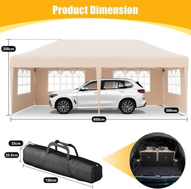 Devoko Gazebo, 2x2 Gazebo Waterproof, Stable, Winter-Proof, 3-Height Adjustable, Folding Gazebo UV Protection 50+, Folding Tent, Folding Canopy, Gazebo with Carry Bag, For Garden Outdoor Camping, (3*6m 6 Side Walls, Beige)