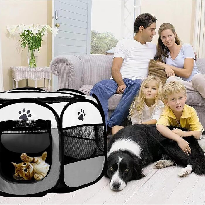 Клітка-вигул для цуценят та котів, 74x74x43 см, сірий (6 панелей)