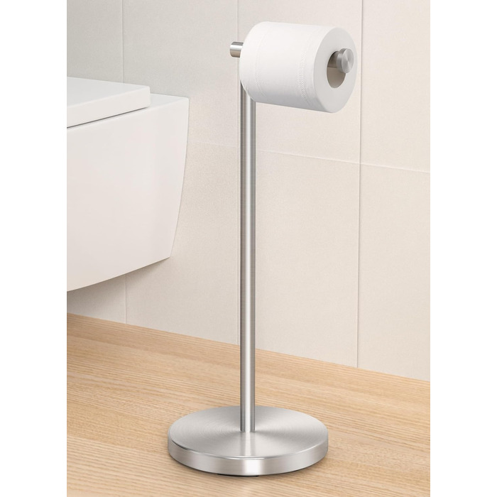 Stainless Steel Freestanding Toilet Paper Holder with Weighted Base - Brushed SUS304 Finish