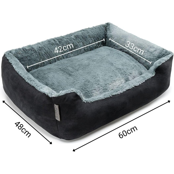 Килимок для собак Lionto з двостороннім подушкою та неслизьким дном, міцний лежак для домашніх тварин з глибоким входом для собак та котів будь-якого віку, 60x48 см, м'який лежак для собак, чорний/сірий, розмір 60 x 48 x 18 см