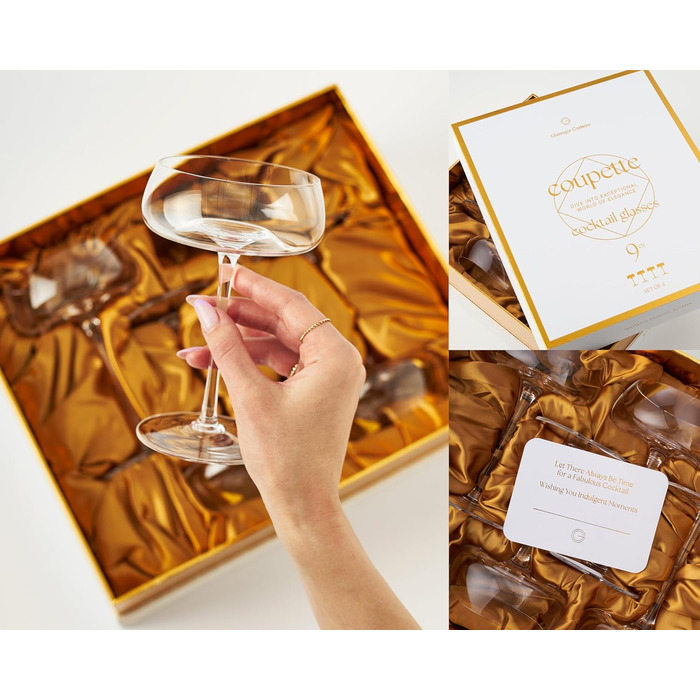 Набір келихів Coupette для коктейлів та шампанського, 4 шт. | 260 мл, кришталь, довгий ніж | для Мартіні, Дайкірі, Космополітен