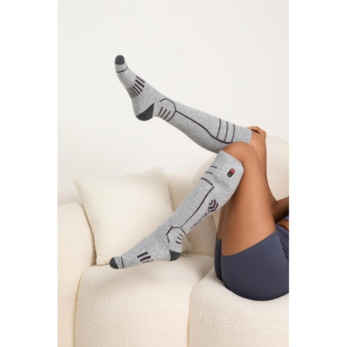 Обогревні шкарпетки Freehill Erinowolle для чоловіків та жінок, USB-зарядка, для холодної погоди, висота до коліна, сірі (L)