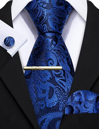 Сет краваток для весілля Barry.Wang: однотонний паваротний краватковий шовковий краватковий аксесуар, королівський синій