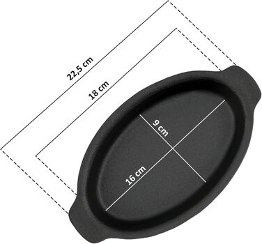 BBQ-Toro Cast Iron Serving Skillet Set (6-Pack) | 22.5 x 13 cm - oval | Pre-seasoned | Cast Iron Grill Pans, Skillets, Serving Pan, Grill Pan, Cast Pan