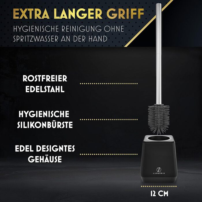 Силіконова щітка для унітазу з тримачем, чорна - без свердління, для гігієни