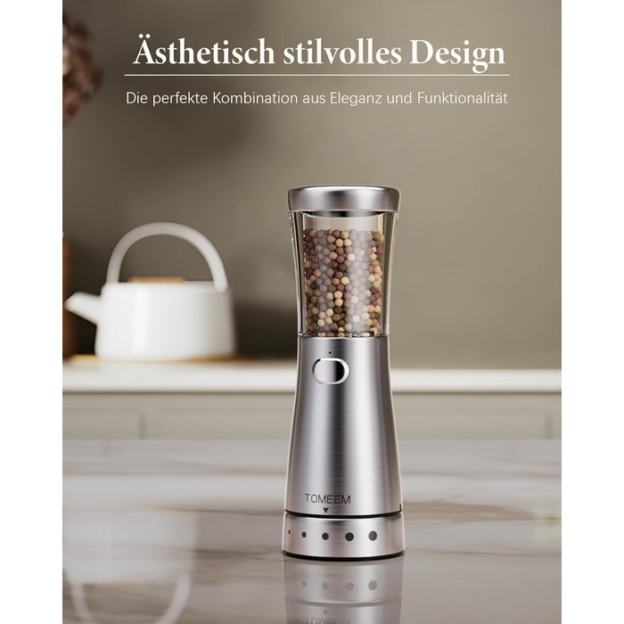 Salt and Pepper Grinder Electric 2-Piece Set with USB Rechargeable, Improved 4.5oz Large Capacity Spice Grinder Electric, Adjustable Coarseness with LED Light, Ideal for the Kitchen