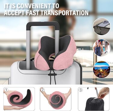 Подушка для шиї у подорожах: 100% Memory Foam, для автомобіля, літака, поїзда, офісу та дому (Рожева)