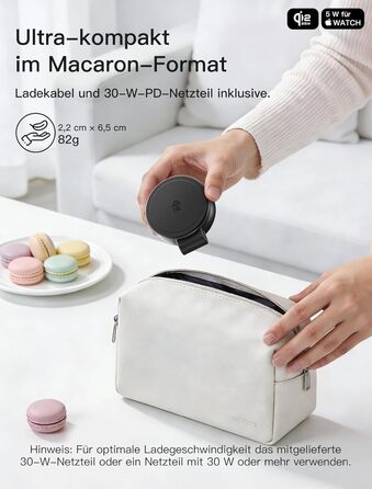 Бездротовий зарядний пристрій 2-в-1 Qi2 25W з MagSafe для iPhone 15/14/13/12, Apple Watch, AirPods + Блок живлення 30W (Чорний)