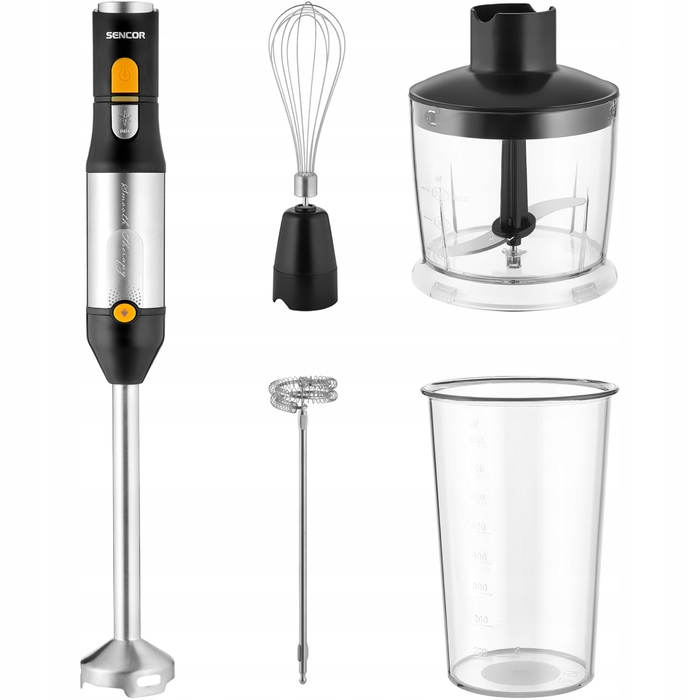 Вертикальний ручний блендер Sencor SHB 6302BK 5в1, 1200 Вт, TITANIUMQuadBlade, чорний