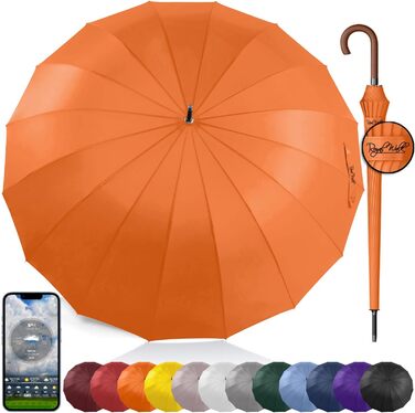 Гольф-парасолька Royal Walk XXL 54 дюйми (140 см) для 2 особи, штормстійка, легка, класична, дерев'яний руків'я, 16 ребер, унісекс (Помаранчевий)