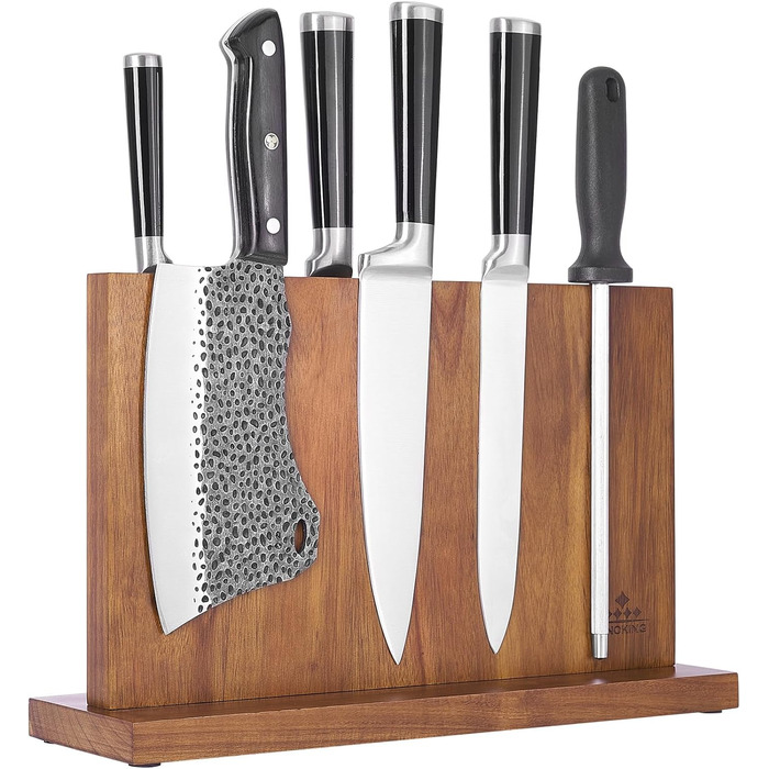 ENOKING Premium Plus Knife Block Magnetic Without Knives 38.6 x 23 cm, Double-Sided Magnetic Knife Holder Made of Acacia Wood, Magnetic Knife Block for Cutlery Display and Storage