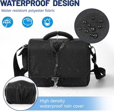 Водонепроникна сумка для камери SLR з дощовиком, ударостійка фотосумка з підкладкою, для щоденного використання (чорна)