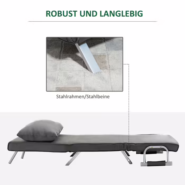 HOMCOM 3-in-1 Sleeper Sofa, Convertible Sleeper Chair, Guest Bed, Folding Mattress, Chaise Lounge, 65x69x80cm, Faux Leather, Grey