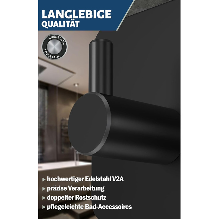 Набір кріплень Menz Haken, 4 шт., нержавіюча сталь, самоклеючі, для ванної, кухні, чорні