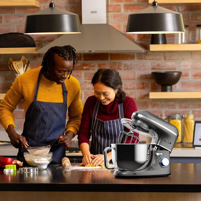 Fentic 2000W Stand Mixer - Stainless Steel Bowl (6.2L) - Kitchen Machine with Dough Hook, Beater, Whisk & Splash Guard - Includes Accessories - Anthracite
