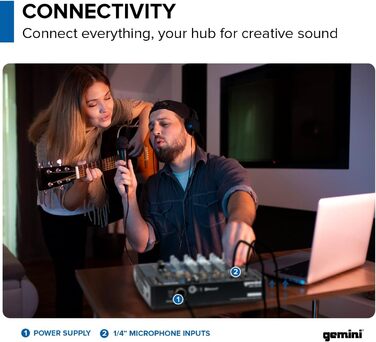 Мікшерний пульт Gemini GEM 08 USB, Bluetooth, 8 каналів, фантомне живлення, USB медіаплеєр, для стрімінгу