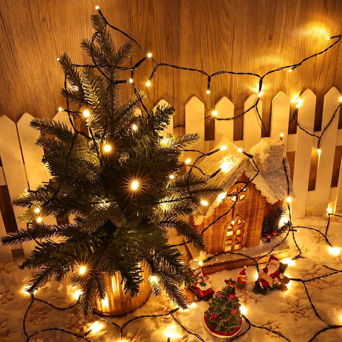 Льоново-гірлянда Joomer на Різдво, 20 метрів, 200 LED, для вулиці, на батарейках, з таймером, 8 режимів, для ялинки, балкона, кімнати, вечірки, весілля, фестивалю, тепле біле світло, вологостійка прикраса