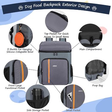Чорний рюкзак для собак ANILD: TSA-сертифікований, з контейнерами для їжі та напування, органайзером для подорожей та кемпінгу
