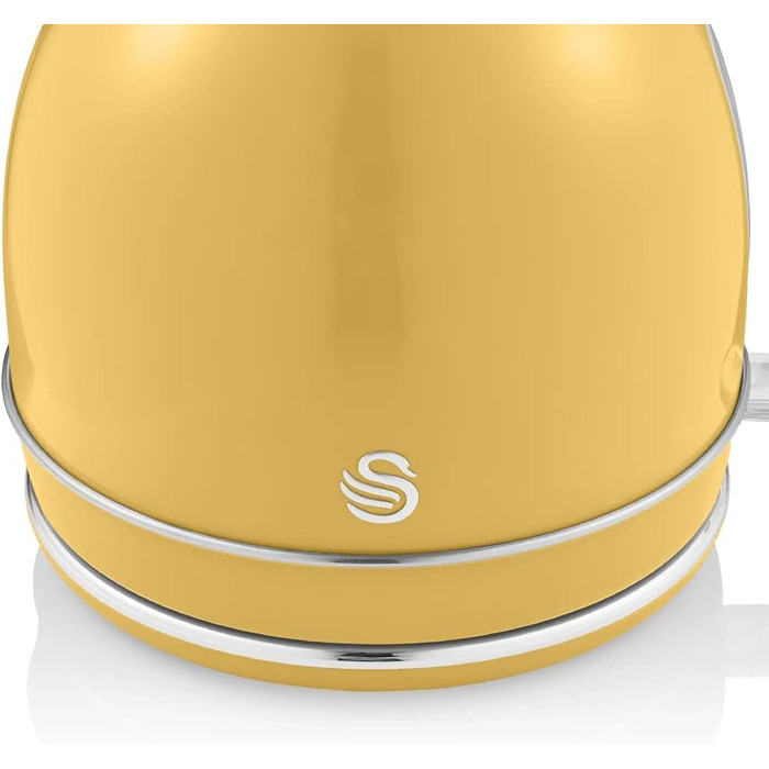 Електричний чайник Swan Retro SK14630YELN, 1.8 л, жовтий, з автовимкненням, бездротовий, з нержавіючої сталі, 3000 Вт