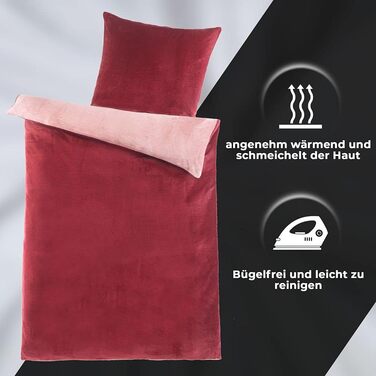 Комплект постільної білизни DreamHome Winter Wende з плюшем, 135x200, Nicky-Teddy, Cashmere Touch, кораловий фліс, колір: бордово-рожевий