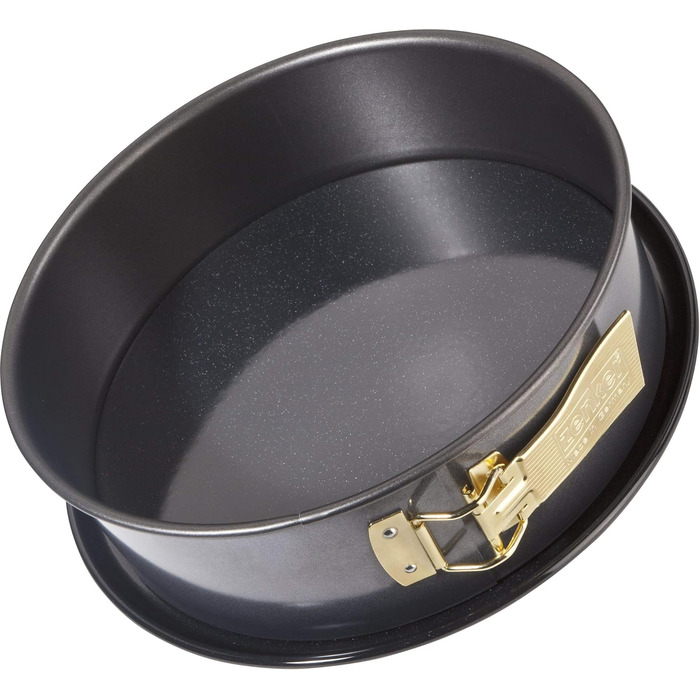 Zenker Springform Ø 28 cm DELUXE, Spring pan with enamel-sealed flat bottom and steel drip guard, round cake pan with extra-high rim (Color: Metallic Black), Quantity: 1 piece