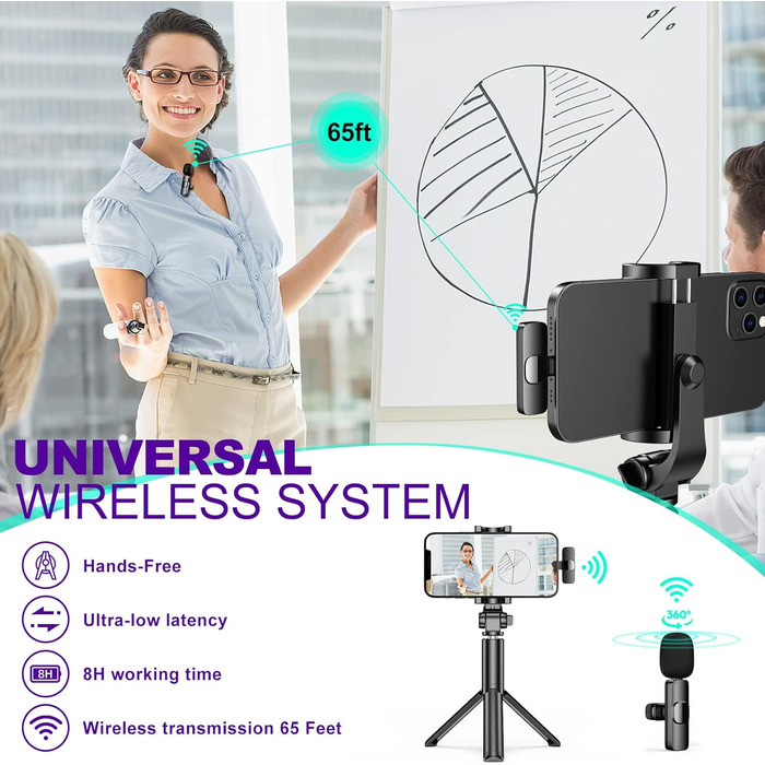 Беспроводной микрофон-зарядка Lavalier USB-C 2 в 1 для iPhone, шумоподавление KI, мини-микрофон для видеоблогинга, видео, подкастов, интервью, TikTok, YouTube - Черный (2 TX + 1 RX) (2 Mic для iOS)