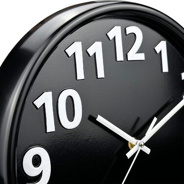 Plumeet 40.6cm Extra Large Wall Clock, Non-Ticking Silent Quartz Decorative Clocks, Modern Style Good for Living Room, Kitchen, Living Room, Bedroom, Office, Large 3D Number Display (White) (30 cm, Black)