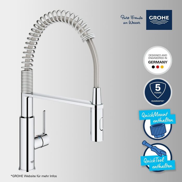 Змішувач кухонний GROHE Get з висувною лійкою, 2 режими, хром, 30361000