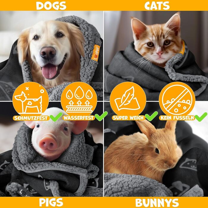 Водонепроникний плед для собак Lovpet® з флісу, плед для домашніх тварин, плед для котів + 3 іграшки для жування, для собак та котів середніх та маленьких порід, 127 x 101 см, L, ручне прання, двосторонній захист дивану