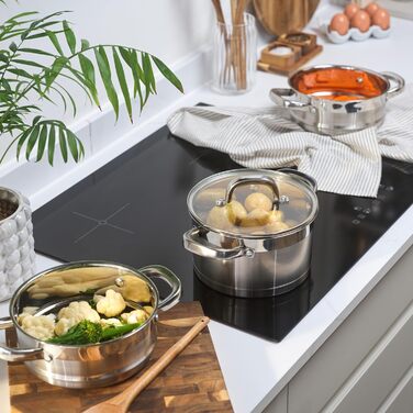 Salter Timeless 3-рівневий паровар з нержавіючої сталі – 18 см, з ручками та скляною кришкою, антипригарне покриття, для індукційних плит