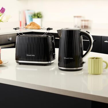 Тостер Russell Hobbs Eden: 2 відділення, 6 рівнів підсмажування, підйом, розморожування, підігрів, крихтозбірник, насадка для бургерів, чорний (27374-56)