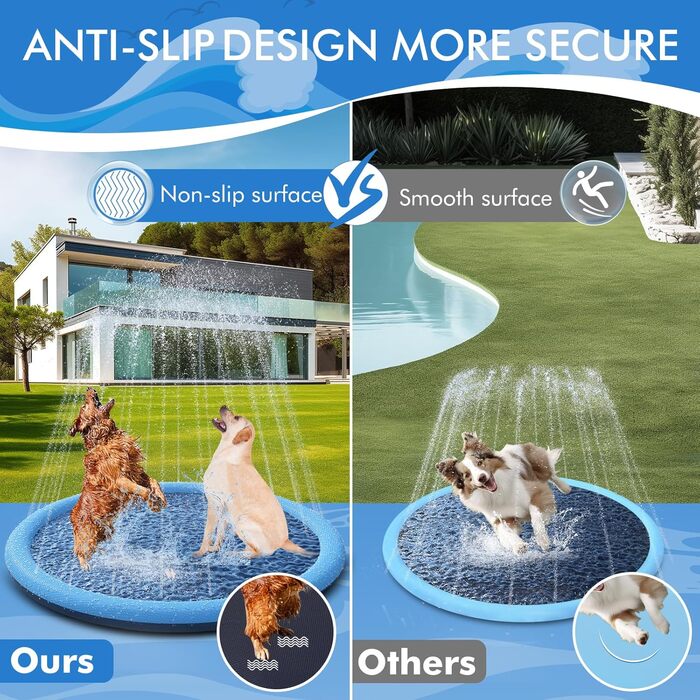 YAUNGEL Dog Pool, 170 cm, Inflatable Pool for Large & Small Dogs, 0.58mm Thickened Anti-Slip Mat, Foldable, Durable Splash Pad for Summer, Garden
