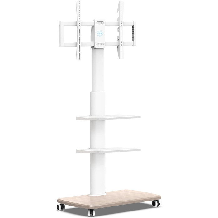 FITUEYES Rolling TV Stand with 3 Shelves - Mobile TV Stand for 32-70 Inch TVs up to 40kg, VESA 400x600, Adjustable & Swivel, White