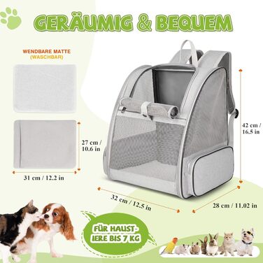 Рюкзак для тварин ALLSOPETS - дихаючий, для котів та собак, маленьких порід, з безпечними ременями. Ідеально для подорожей та активного відпочинку (світло-сірий)