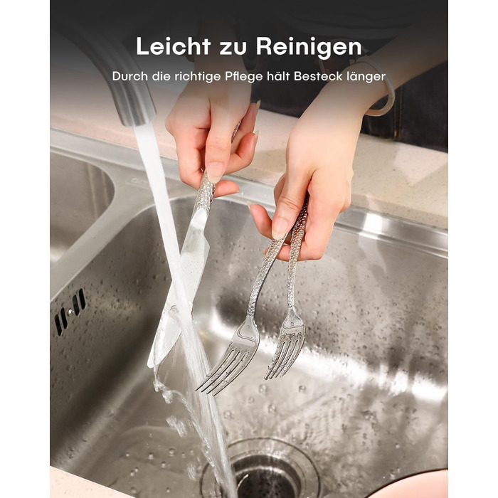 Набір столових приборів Honkku для 6 осіб, 30 предметів, чорний, з нержавіючої сталі, з обробленим ручним молотком, миється в посудомийній машині