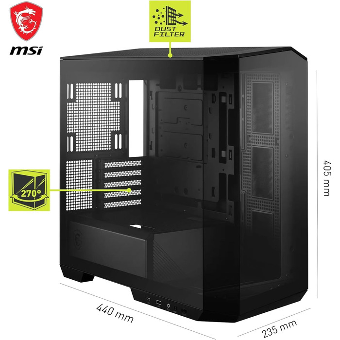 Корпус ПК MSI MAG PANO M100L PZ ATX з підтримкою GPU-стійкою, індикатором рівня заповнення, фільтрами від пилу та USB Type-C (20Gbps)