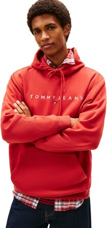 Чоловічий худі Tommy Jeans Linear Logo з капюшоном, червоний (Terracotta Red), розмір XL